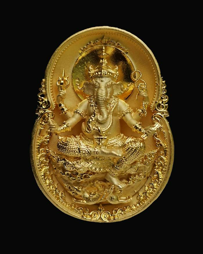เหรียญพระพิฆเนศ รุ่นสุขสำเร็จรวย ปี 2563 พระมหาสุรศักดิ์ วัดประดู่ จ.สมุทรสงคราม เมตตาปลุกเสก เนื้อทองระฆังพ่นทรายขัดเงา (องค์จริงสวยเหมือนทองคำ) หมายเลข 389