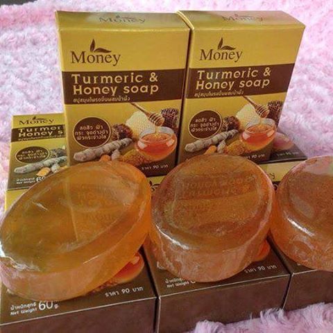 Money Turmeric & Honey Soap 60 g. สบู่สมุนไพรขมิ้นผสมน้ำผึ้ง สำหรับผิวหน้า