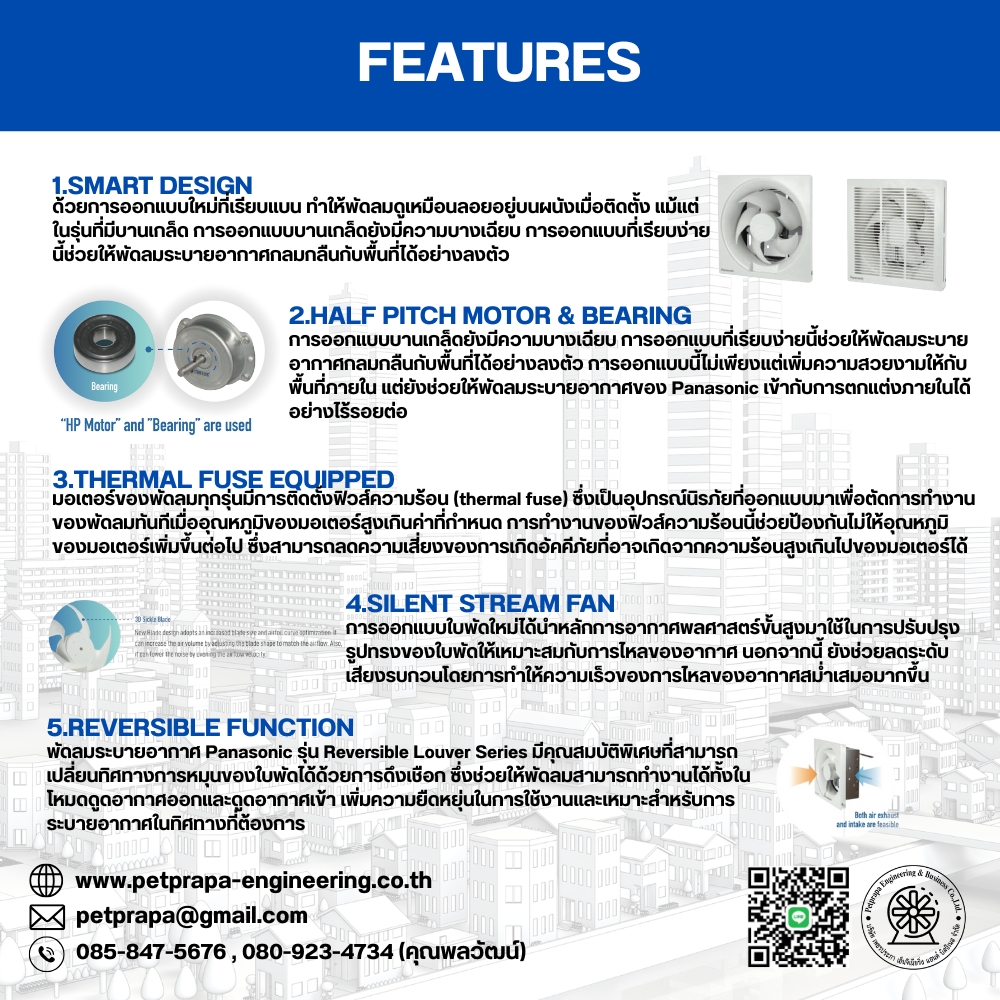 พัดลมระบายอากาศพานาโซนิคแบบติดผนัง FV-20AU1 Panasonic Wall Mount Type