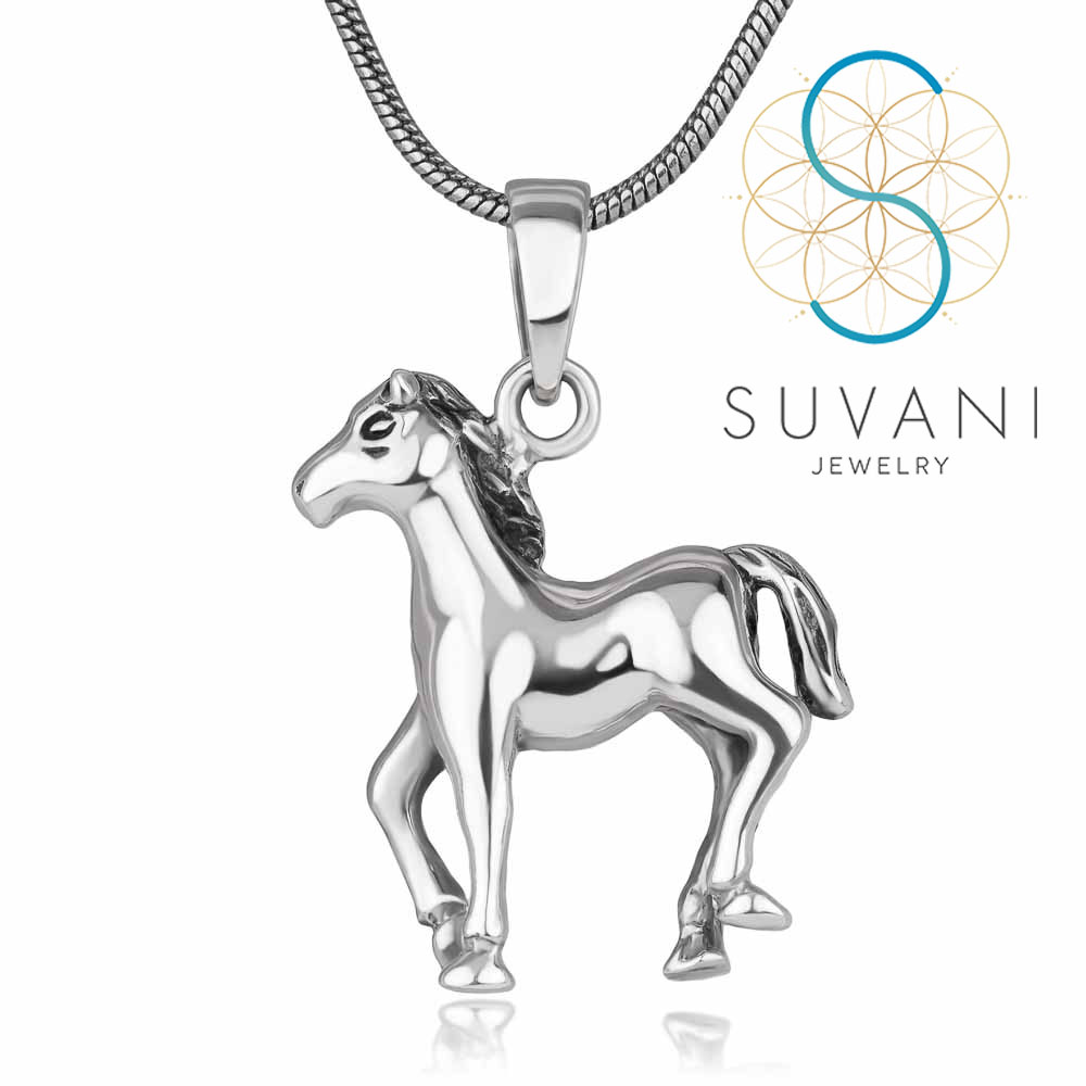 SUVANI เงินแท้ 92.5% จี้ม้า แบบ 3มิติ จี้พร้อมสร้อยคอ เครื่องประดับเงินแท้