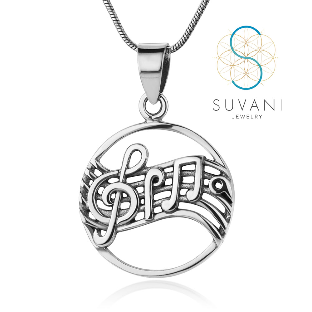 SUVNAI เงินแท้ 92.5 % จี้ตัวโน้ต เครื่องประดับของคนรักดนตรี จี้พร้อมสร้อยคอ เครื่องประดับเงินแท้