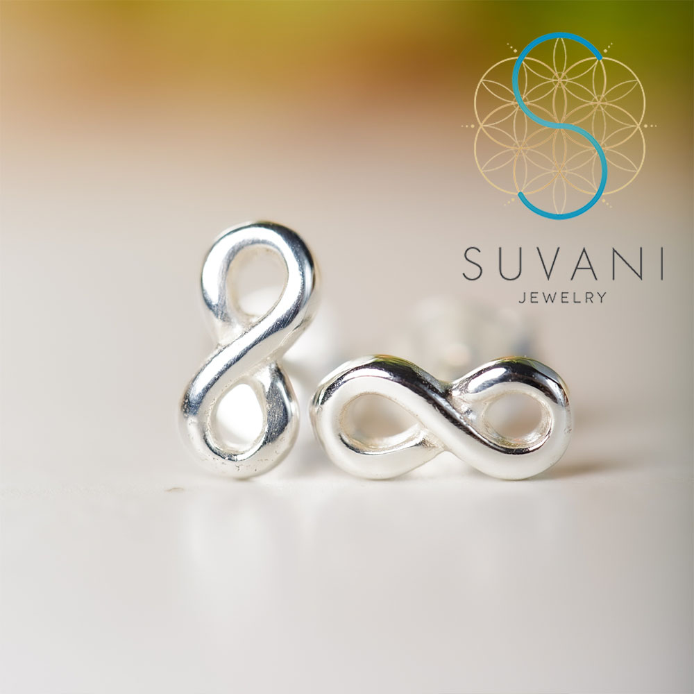 SUVANI เงินแท้ 92.5% ต่างหูอินฟินิตี้ สัญลักษณ์ของความรักที่ไม่มีสิ้นสุด ต่างหูปักก้าน เครื่องประดับเงินแท้