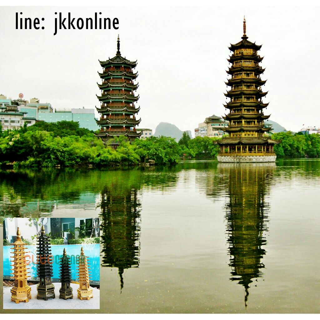 01711-โมเดลเจดีย์เหวินชาง 25 ซม สีทองเหลืองรมดำ - ฟรีค่าส่ง