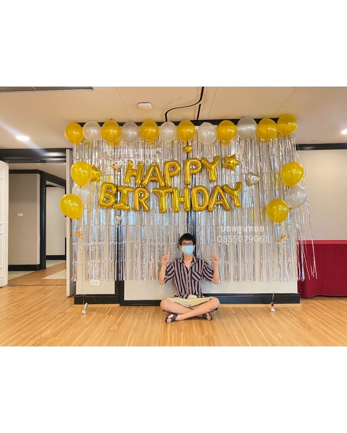 ลูกโป่งวันเกิดราคาถูก เป่าลมทั้งหมด พร้อมม่าน3เมตร