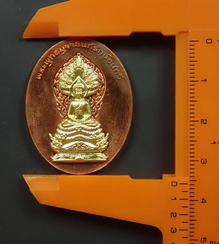 เหรียญนาคปรก 7 เศียรพระพุทธมุจจลินท์รักษ์ธนทวี รุ่นมุจจลินท์มหาโภคทรัพย์ ปี 2557 เนื้อทองแดงหน้ากากทองระฆัง หมายเลข 728