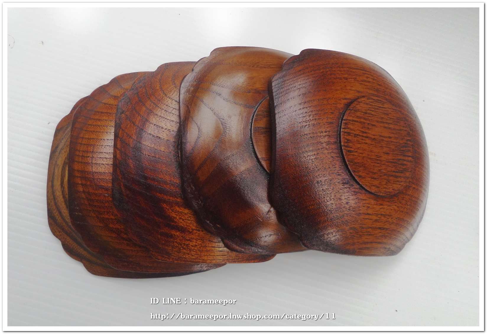 จานรองแก้วไม้ญี่ปุ่น ชุดเซ็ท 5 ชิ้น ขนาด กว้าง 4.5 x ยาว 4.5 นิ้ว