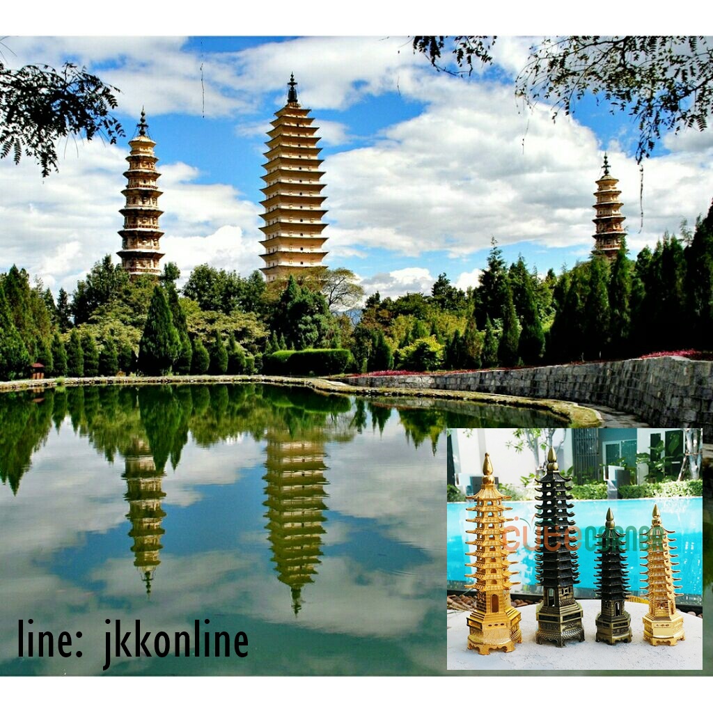 01711-โมเดลเจดีย์เหวินชาง 25 ซม สีทองเหลืองรมดำ - ฟรีค่าส่ง