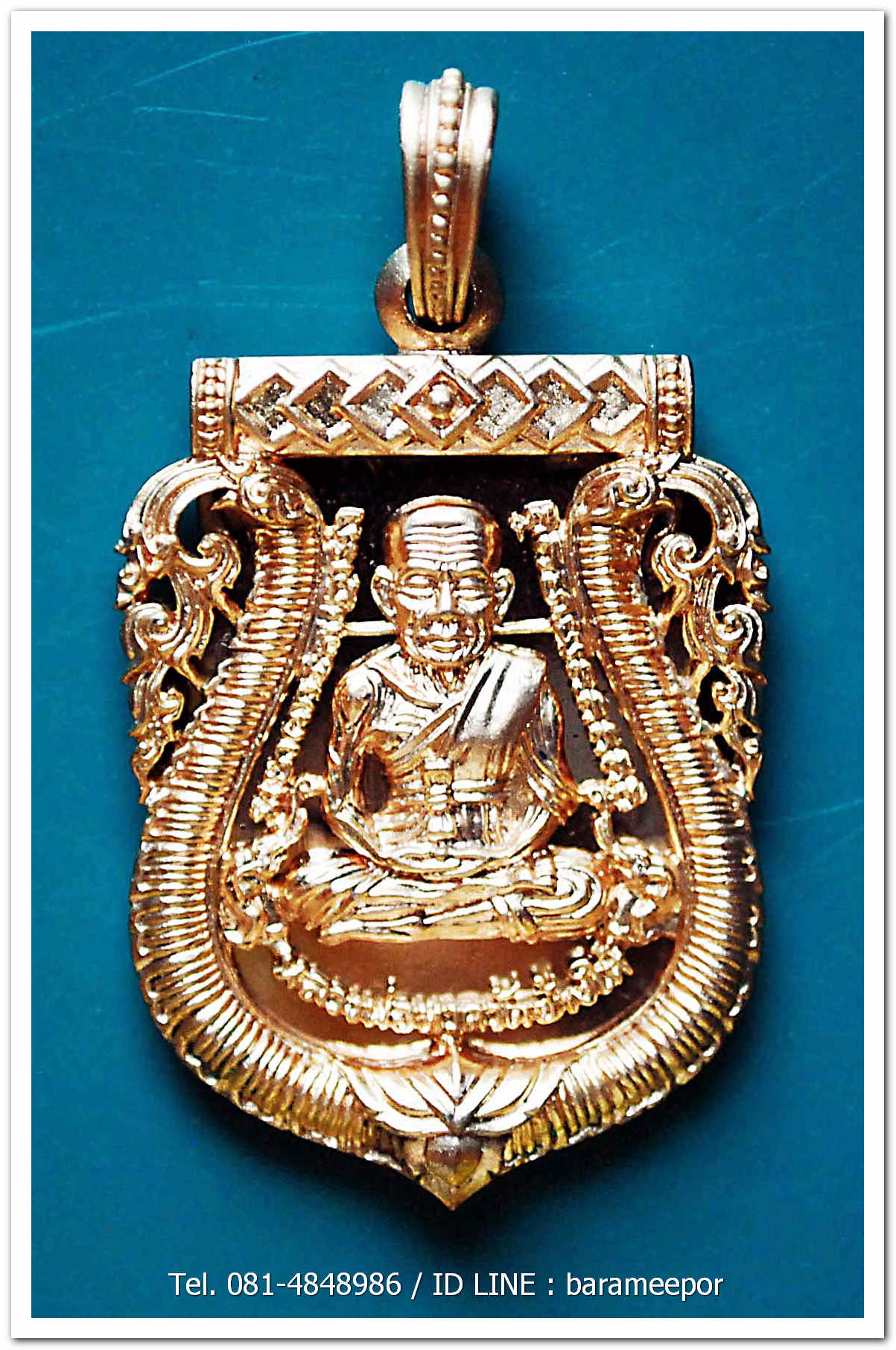 หลวงพ่อทวด 100 ปี อ.ทิม ศาลหลักเมือง เหรียญเสมาหน้าเลื่อน ฉลุลายยกองค์ เนื้อบรอนซ์นอก ชุบพิ้งค์โกลด์ หมายเลข ๔๒๑