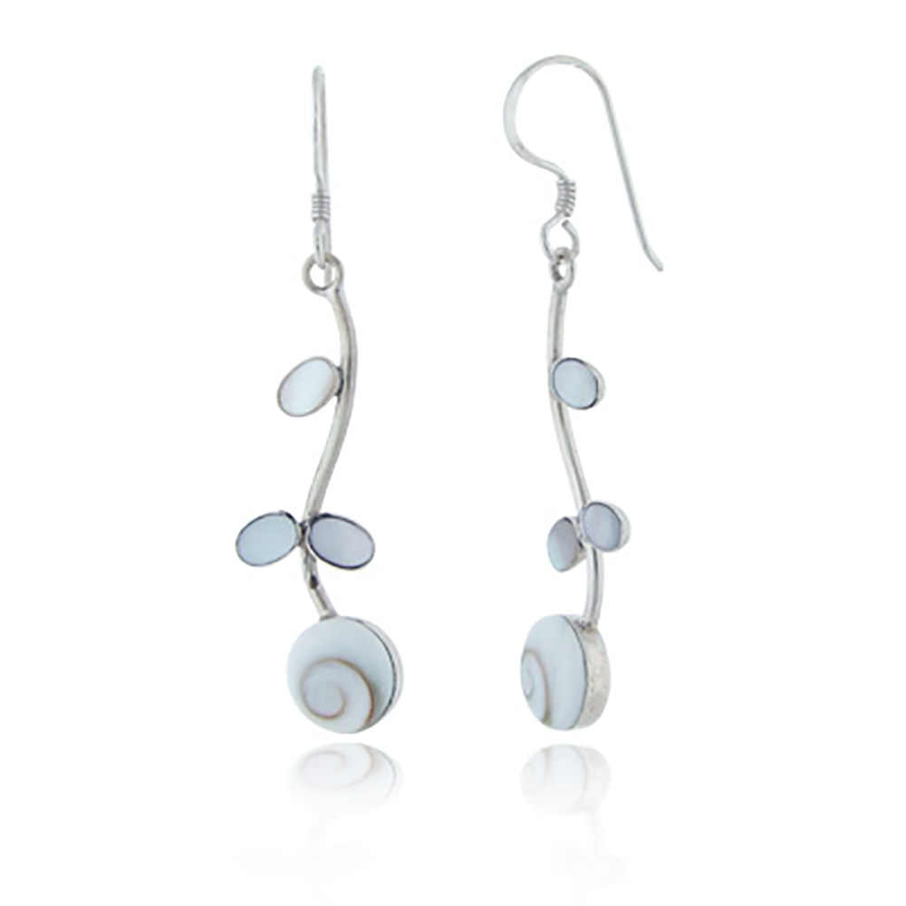 Suvani Jewelry - เงินแท้ 92.5% ต่างหูห้อย ดอกไม้ ใบไม้ Shell Shiva Eye ทรงกลม ต่างหูเงินแท้