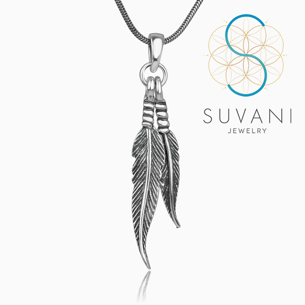 SUVANI เงินแท้ 92.5% จี้ขนนก แนววินเทจ จี้พร้อมสร้อยคอ เครื่องประดับเงินแท้