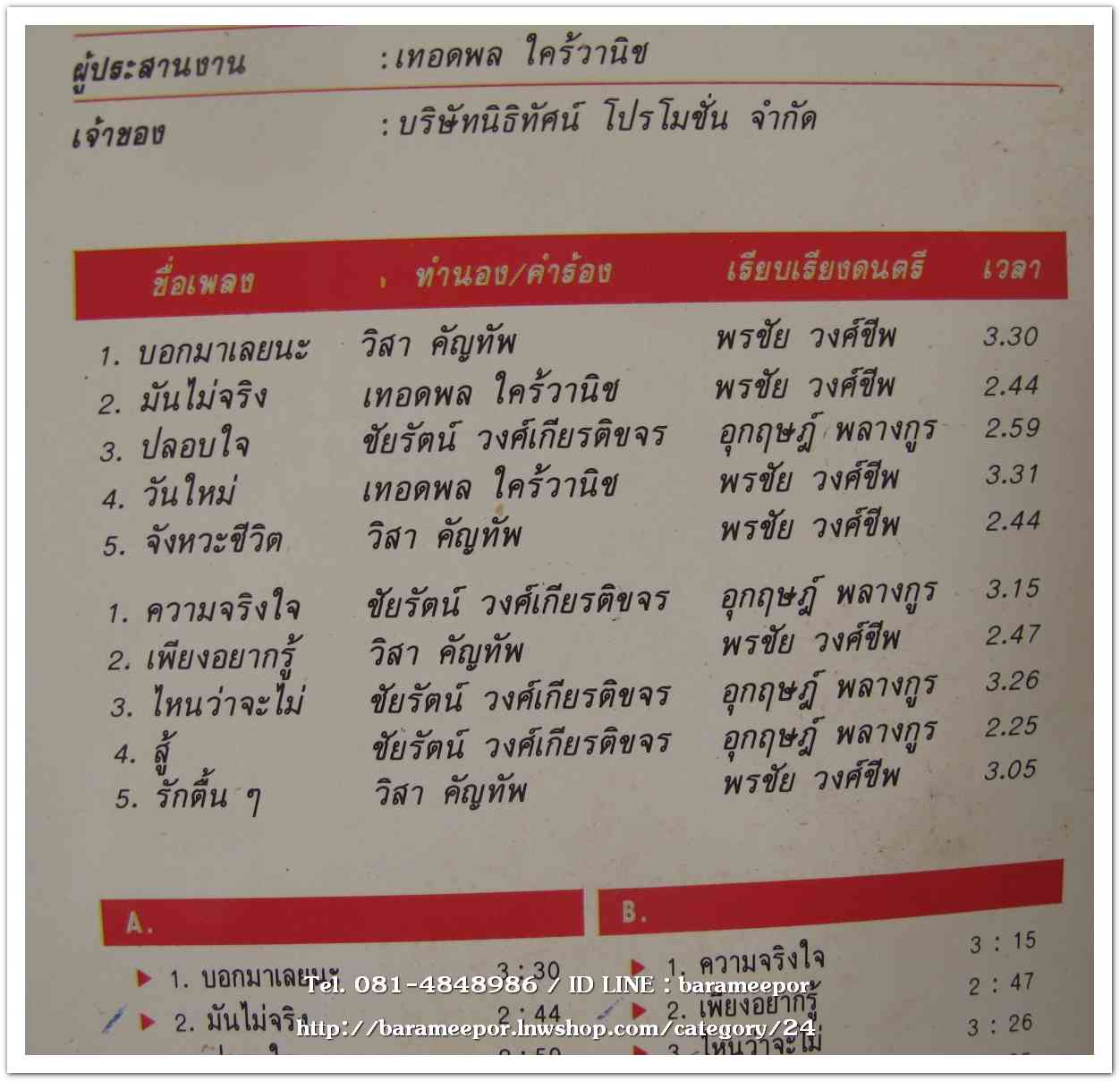 อลิศ คริสตัน ชุด บอกมาเลยน่ะ อัลบั้มแรก