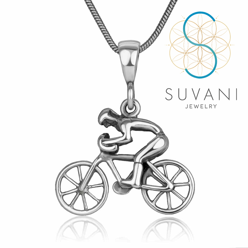 SUVANI เงินแท้ 92.5% จี้นักปั่นจักรยาน สุดน่ารัก จี้พร้อมสร้อยคอ เครื่องประดับเงินแท้
