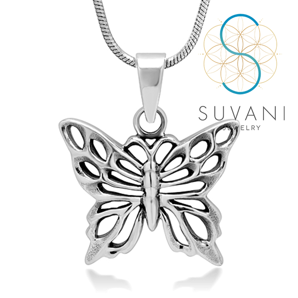 SUVANI เงินแท้ 92.5% จี้ผีเสื้อ แนววินเทจ จี้พร้อมสร้อยคอ เครื่องประดับเงินแท้