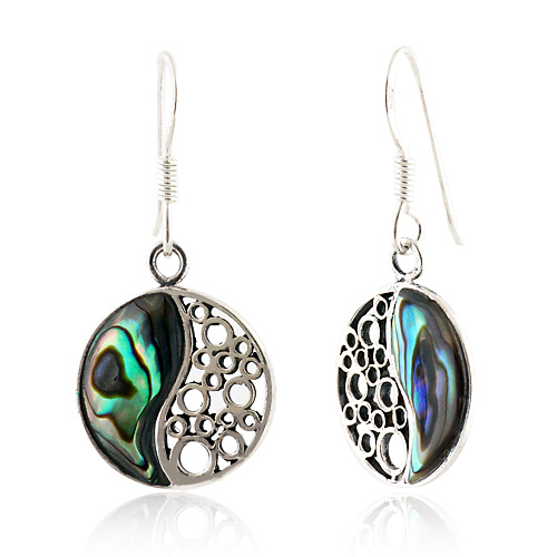 Suvani Jewelry - ต่างหูเงินแท้ 92.5% ต่างหูห้อยหยินหยาง Abalone Shell ต่างหูเงินแฟชั่น ใส่ได้ทุกโอกาส