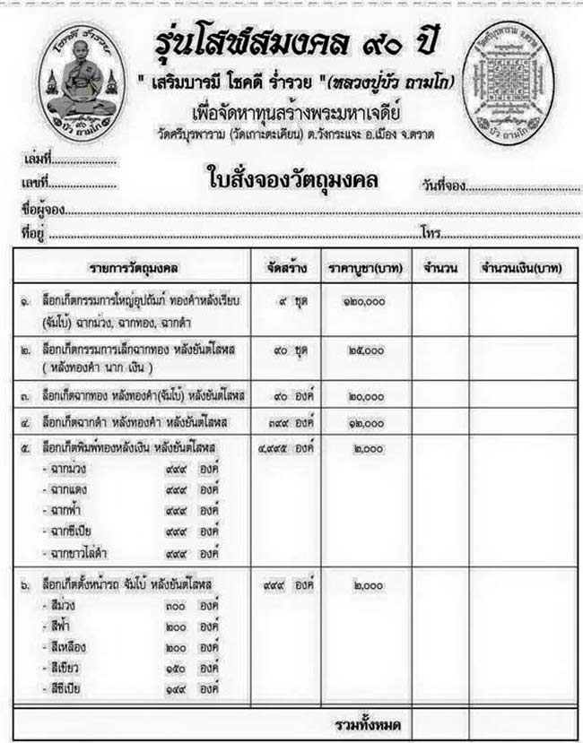 ล็อคเก็ตหลวงปู่บัว ถามโก วัดศรีบูรพาราม (วัดเกาะตะเคียน) จ.ตราด รุ่นโสฬสมงคล ๙๐ ปี