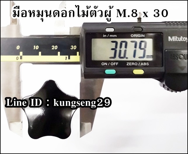 มือหมุนดอกไม้ห้าแฉก ตัวผู้ M.8 x 30 (หัว 30 mm)