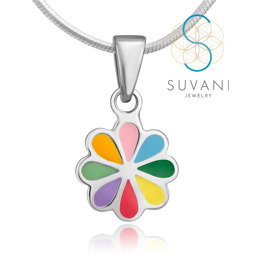 SUVANI เงินแท้ 92.5% จี้ดอกทานตะวันหลากสี มีขนาดเล็กน่ารัก จี้พร้อมสร้อยคอ เครื่องประดับเงินแท้
