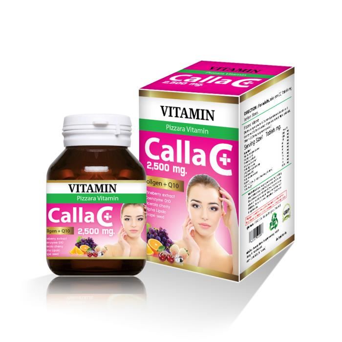 Calla C Plus 2,500 mg. Pizzara Vitamin คอลลา ซี พลัส ผิวใส อ่อนกว่าวัย อย่างเป็นธรรมชาติ