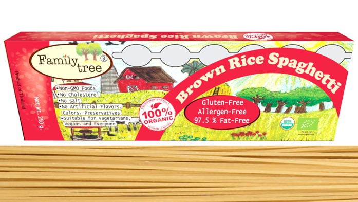 22-412-3100-1 สปาเก็ตตี้ ข้าวกล้องอินทรีย์/ห่อ (เส้นเล็ก ซองสีแดง)