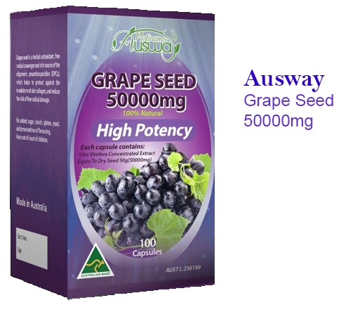Ausway Grape Seed 50000 mg. ออสเวย์ เกรป ซีด บรรจุ 100 แคปซูล