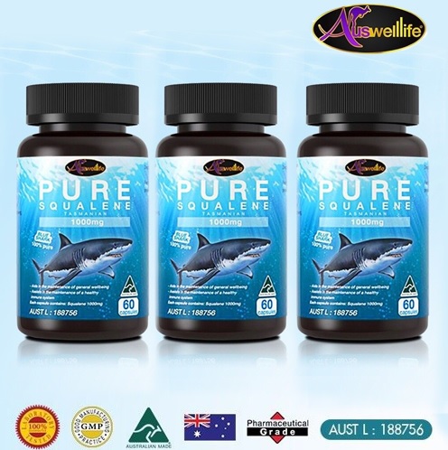 น้ำมันตับปลาฉลาม Auswelllife Pure Squalene Tasmanian 1,000 mg. ขนาด 60 เม็ด