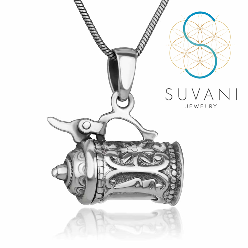 SUVANI เงินแท้ 92.5 % ล็อกเก็ตทรงกระบอก สามารถใส่ของได้ ล็อกเก็ตแนววินเทจ ล็อกเก็ตพร้อมสร้อยคอ เครื่องประดับเงินแท้