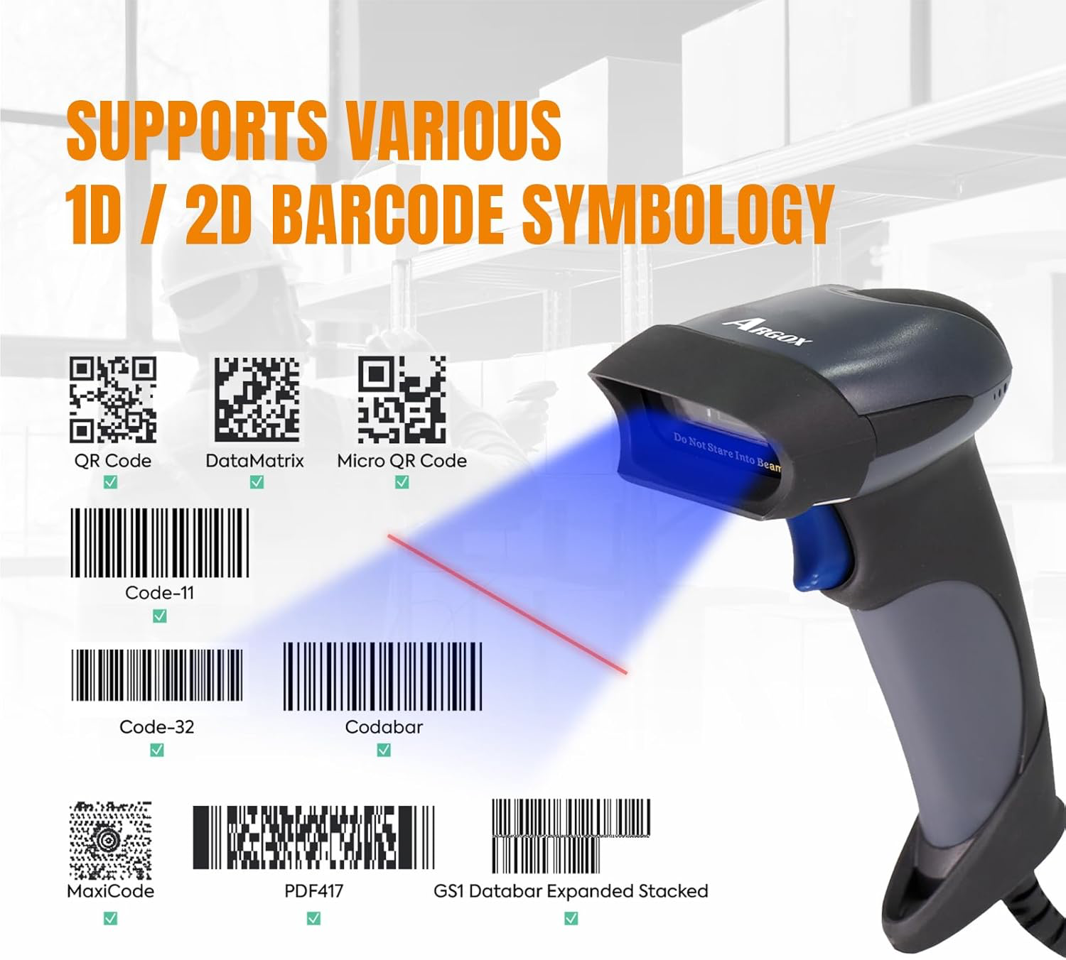 ARGOX AS-9400 เครื่องอ่านบาร์โค้ด 1D/2D USB พร้อมขาตั้ง (PN: 00-99940-102)