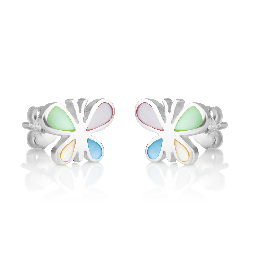 Suvani Jewelry - Earring Silver 925% ต่างหูผีเสื้อ Mother Of Pearl น่ารัก สดใส ต่างหูเงินแท้