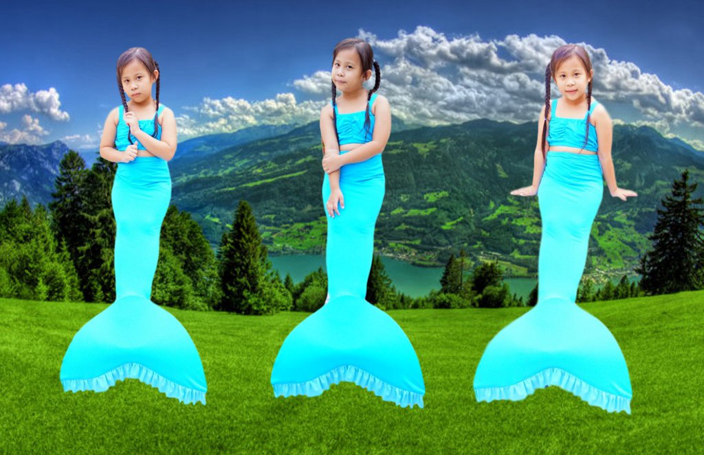 NA004 หางนางเงือกน้อง นะโม Kid Play สีฟ้า ผ้ายืดแบบชุดว่ายน้ำ