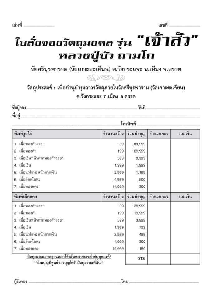 เหรียญเจ้าสัวหลวงปู่บัว ถามโก วัดศรีบูรพาราม จัดสร้างโดย บอย ท่าพระจันทร์ ปี 2562