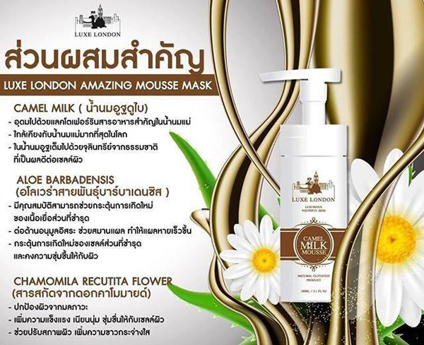 LUXE LONDON CAMEL MOUSSE มีสารสำคัญอะไรบ้าง ลักซ์ ลอนดอน คาเมล มิลค์ อเมซิ่ง มูส มีสารสำคัญอะไรบ้าง มูสล้างหน้านมอูฐ มีสารสำคัญอะไรบ้าง