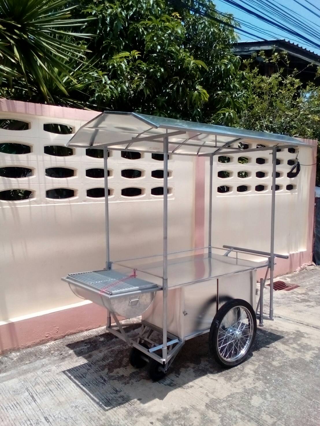 รถเข็นขายของแบบมี ่ีหลังคา120 x 70 cmมีเตาปิ้งย่าง สำเนา