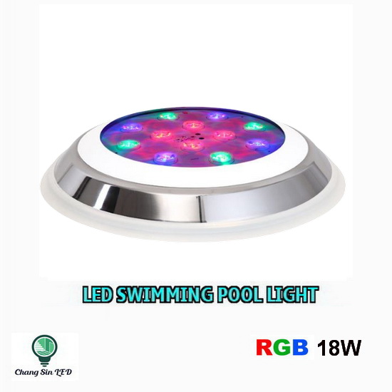 โคมไฟสระว่ายน้ำ LED Swimming Pool Light แสง RGB สแตนเลส 18W 30cm