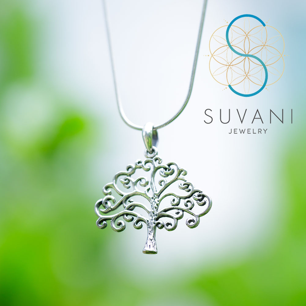 SUVANI เงินแท้ 92.5% จี้ต้นไม้แห่งชีวิต แนววินเทจ จี้พร้อมสร้อยคอ เครื่องประดับเงินแท้