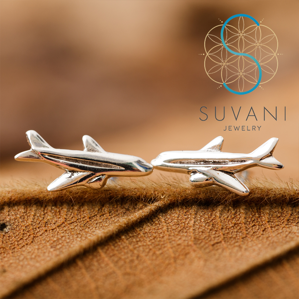 SUVANI เงินแท้ 92.5% ต่างหูเครื่องบิน ขนาดเล็กน่ารัก ต่างหูปักก้าน เครื่องประดับเงินแท้