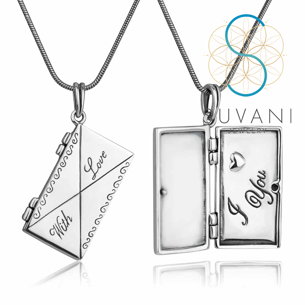 SUVANI เงินแท้ 92.5 % ล็อกเก็ตสมุดบันทึก With Love ล็อกเก็ตพร้อมสร้อยคอ เครื่องประดับเงินแท้