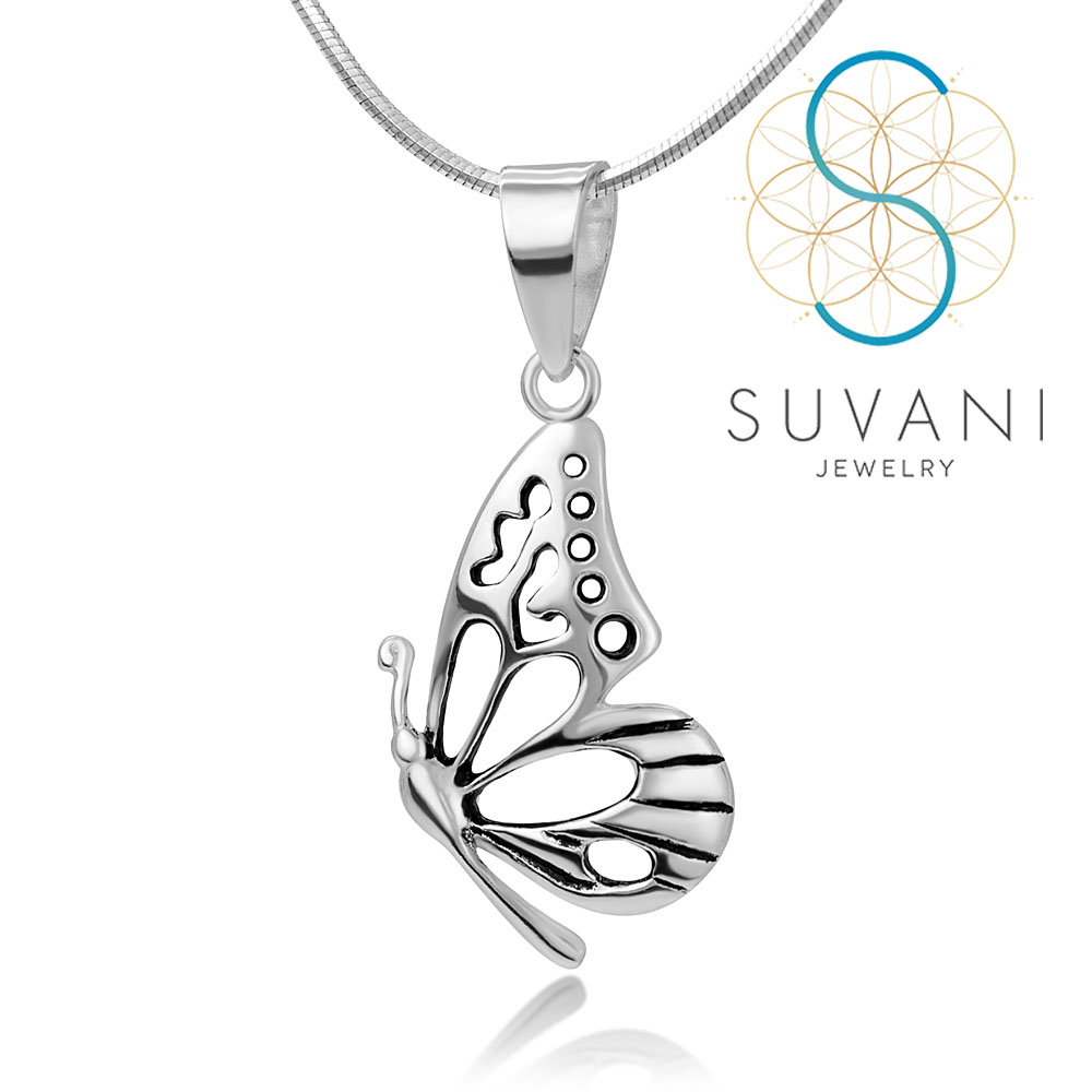 SUVANI เงินแท้ 92.5% จี้ผีเสื้อ แนววินเทจ จี้พร้อมสร้อยคอ เครื่องประดับเงินแท้
