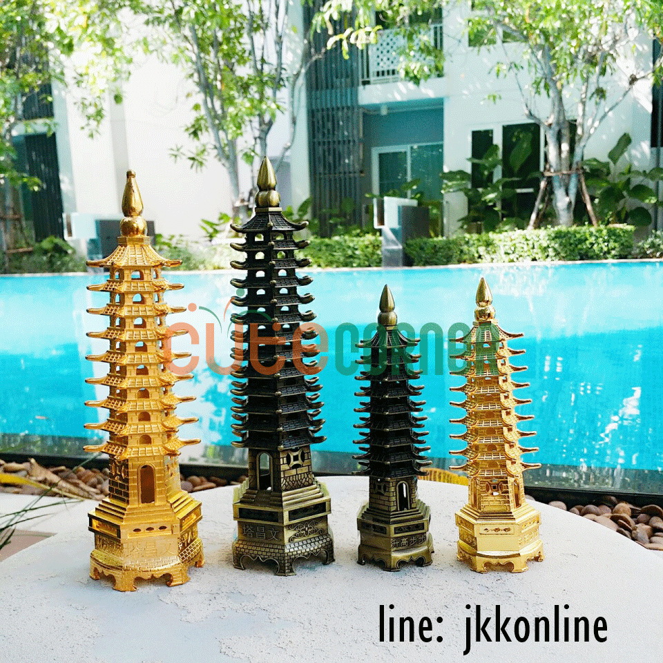 01711-โมเดลเจดีย์เหวินชาง 25 ซม สีทองเหลืองรมดำ - ฟรีค่าส่ง