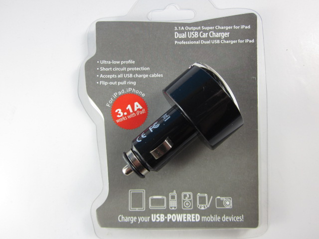 แปลงไฟรถยนต์เป็น 2 USB 3.1A (Dual USB car Charger) สีดำ (แผงพลาสติก)
