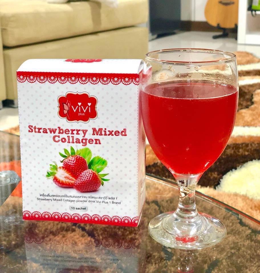 VIVI Plus Strawberry Mixed Collagen วีวี่ น้ำชงลดน้ำหนัก รสสตรอเบอร์รี่ ราคา 130 บาท