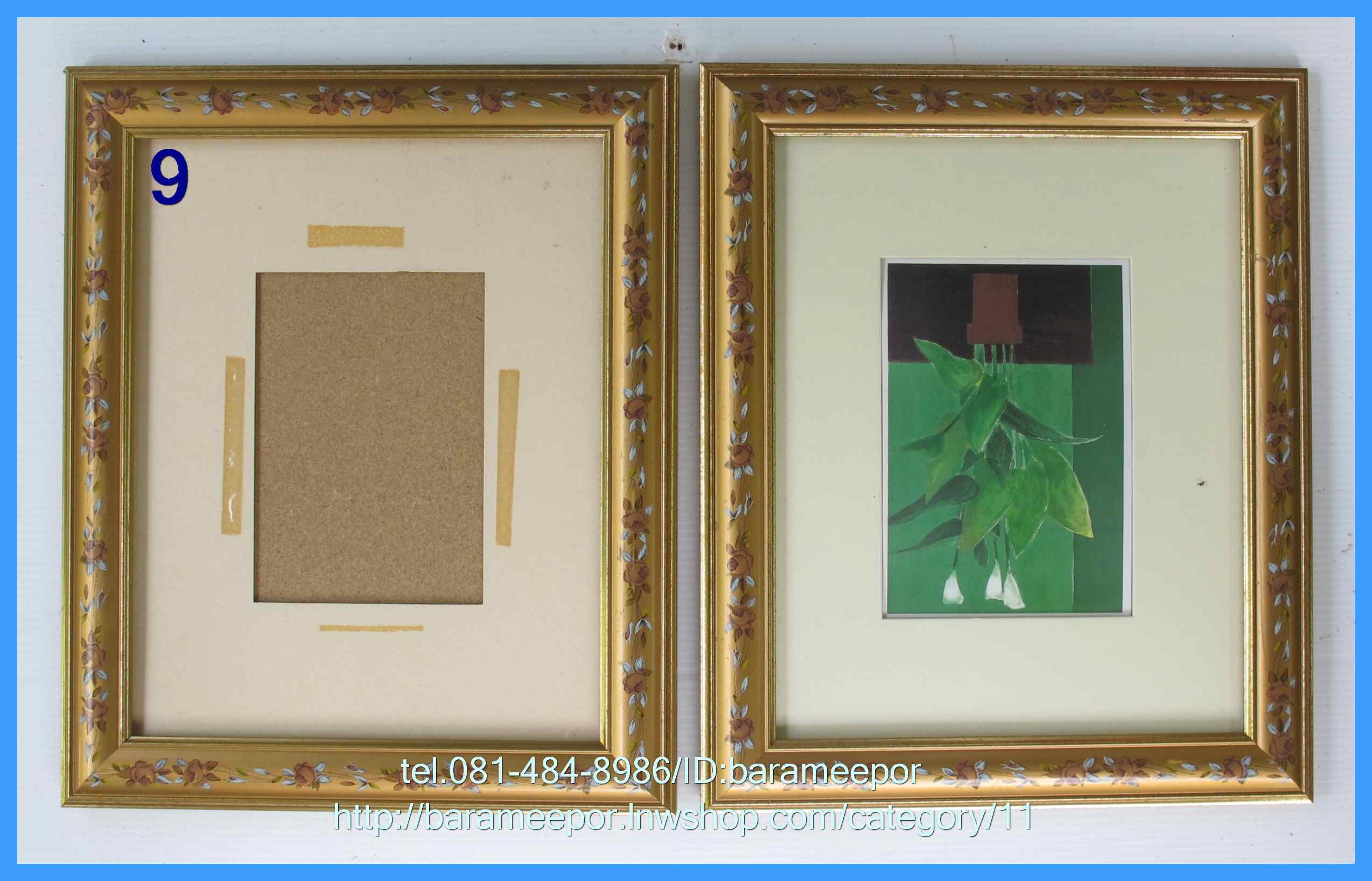 กรอบรูปสีทองลายดอกไม้ ขนาดกรอบนอก 10x12 นิ้ว / ใส่ภาพขนาด 7.5x9.5 นิ้ว