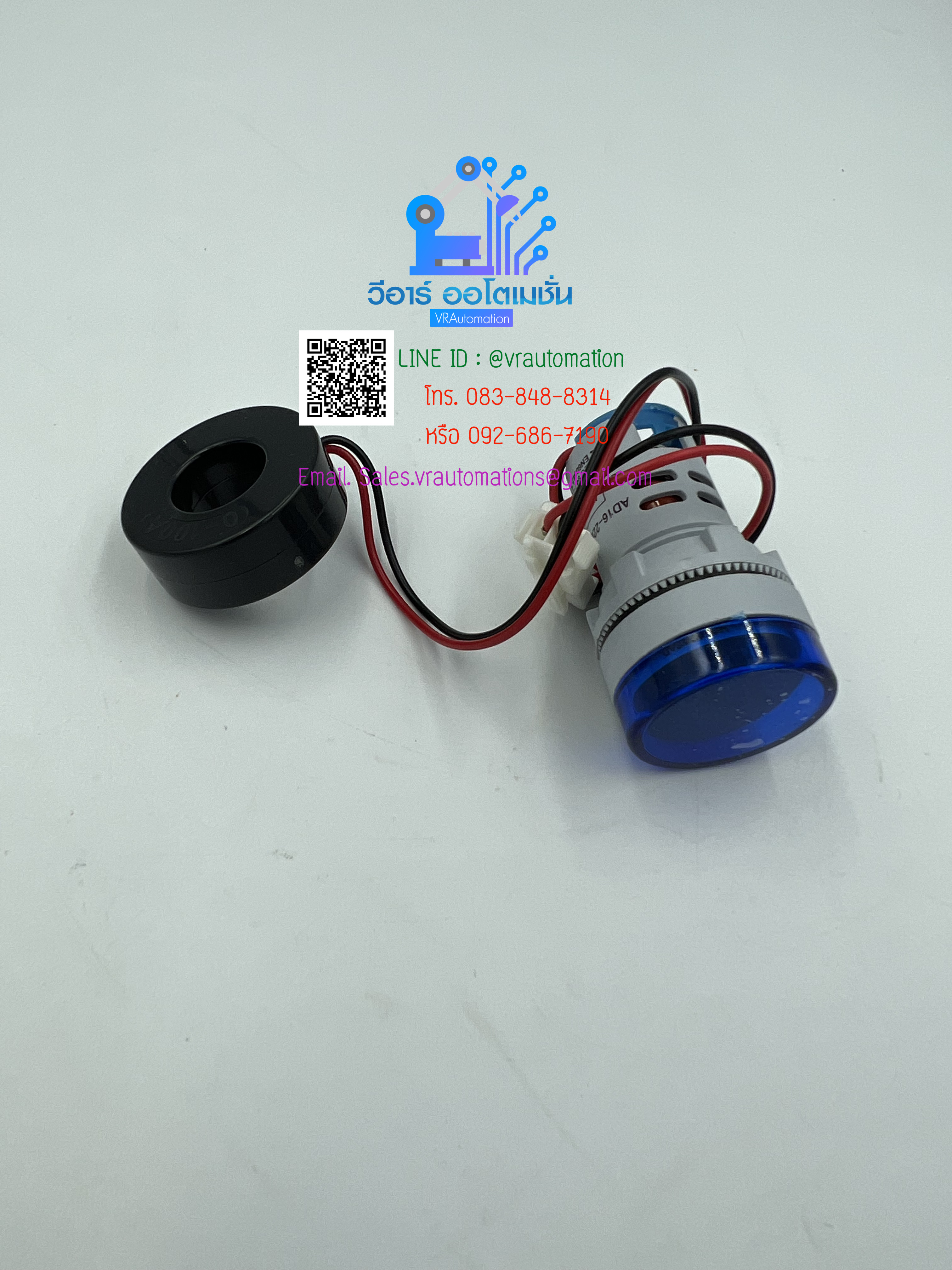แอมป์และโวลต์มิเตอร์/Voltage: AC 60-500V/Current: 0-100A/กลม สีฟ้า/22mm