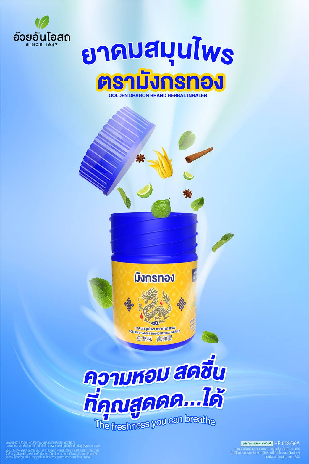 51-406-1100-1 ยาดมสมุนไพร *มังกรทอง 4ก. (อ้วยอัน)