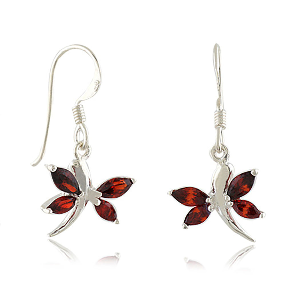 Suvani Jewelry - ต่างหูเงินแท้ 92.5% ต่างหูห้อยแมงปอ ทำจากหิน Ganet ต่างหูเงินแฟชั่น ใส่ได้ทุกโอกาส เรียบหรูดูแพง