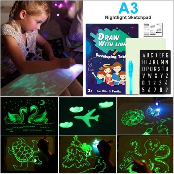 SS049 ( SEIYASHOP ) กระดานวาดภาพด้วยแสง เรืองแสง draw with light fun ของเล่นเสริมจิตนาการ เล่นได้ซ้ำเรื่อยๆ