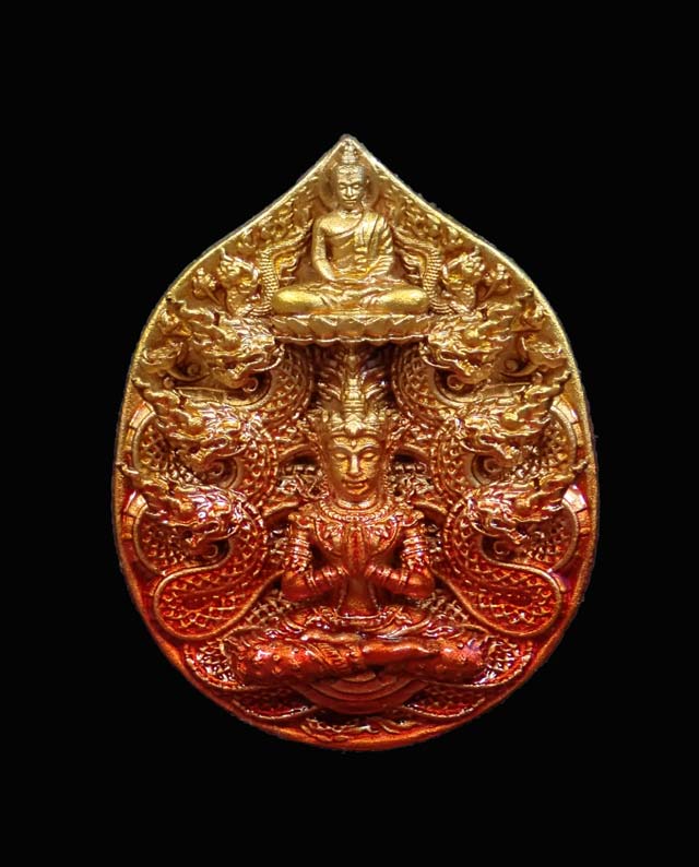 เหรียญหล่อพุทธศิลป์มุจลินท์นาคราชโพธิสักการ ปี 2563 (พระประจำวันเสาร์) *เป็นรุ่นแรก จากงานจิตรกรรม สู่งานประติมากรรม ศิลปะแห่งสีสัน* เนื้อบรอนซ์ไล่ระดับแดงส้ม Bronze Gradient Red-Orange (รายการที่ 1.5 แยกชุดกรรมการใหญ่ ) หมายเลข 10 (พระสร้างเพียง 55 องค์)
