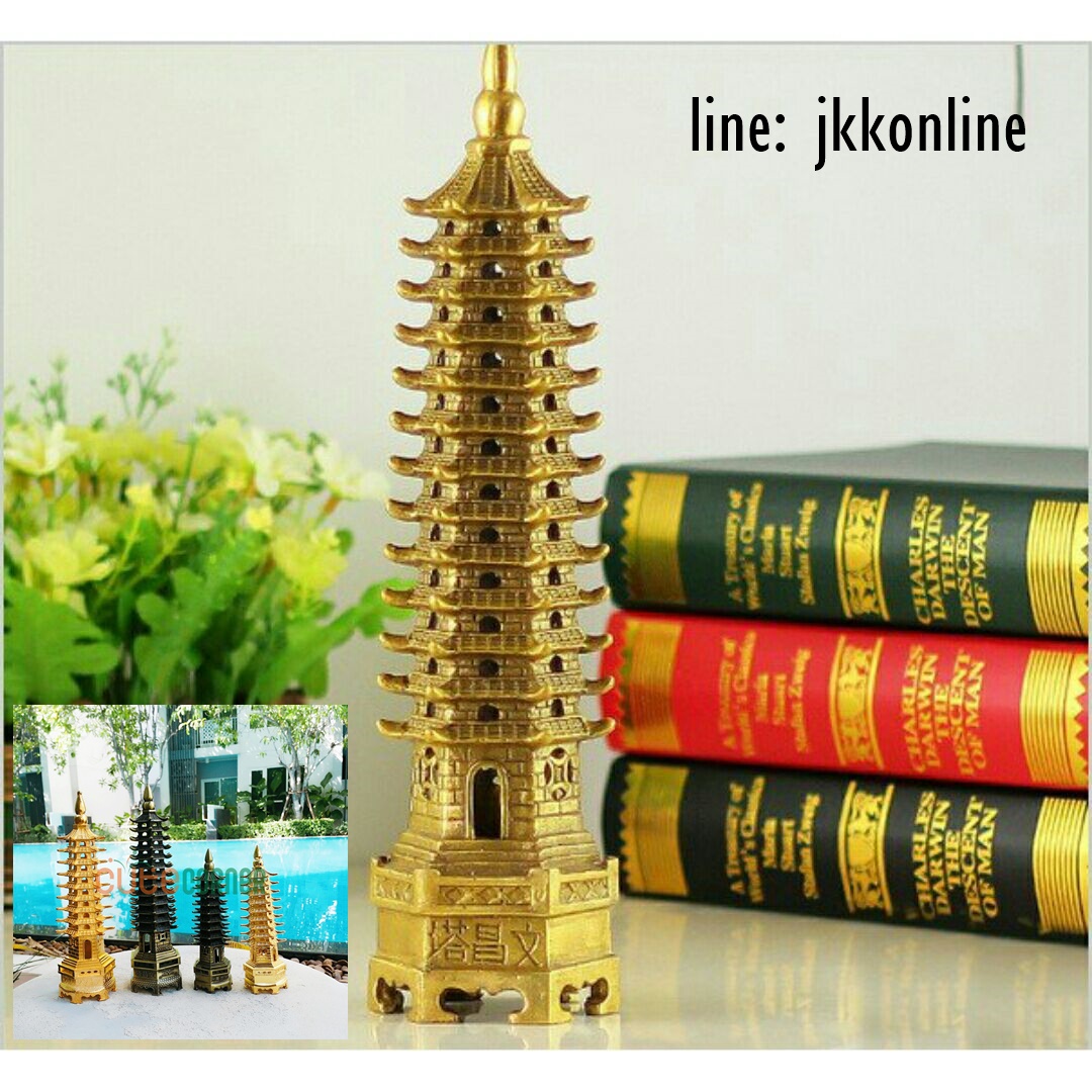 01711-โมเดลเจดีย์เหวินชาง 25 ซม สีทองเหลืองรมดำ - ฟรีค่าส่ง
