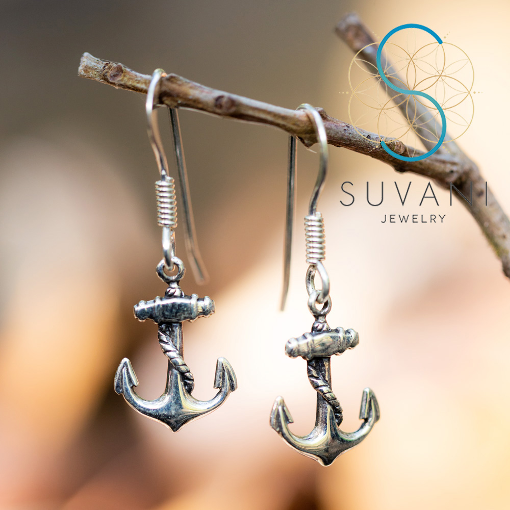 SUVANI เงินแท้ 92.5% ต่างหูสมอเรือ 3มิติ แนววินเทจ ต่างหูห้อย เครื่องประดับเงินแท้