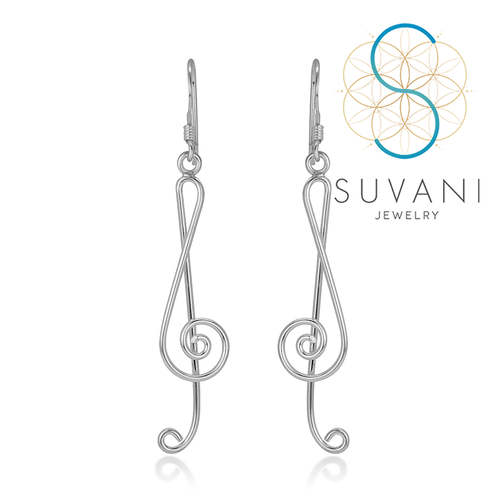 SUVANI เงินแท้ 92.5% ต่างหูตัวโน้ต กุญแจซอล สัญลักษณ์ของคนรักดนตรี ต่างหูห้อย เครื่องประดับเงินแท้