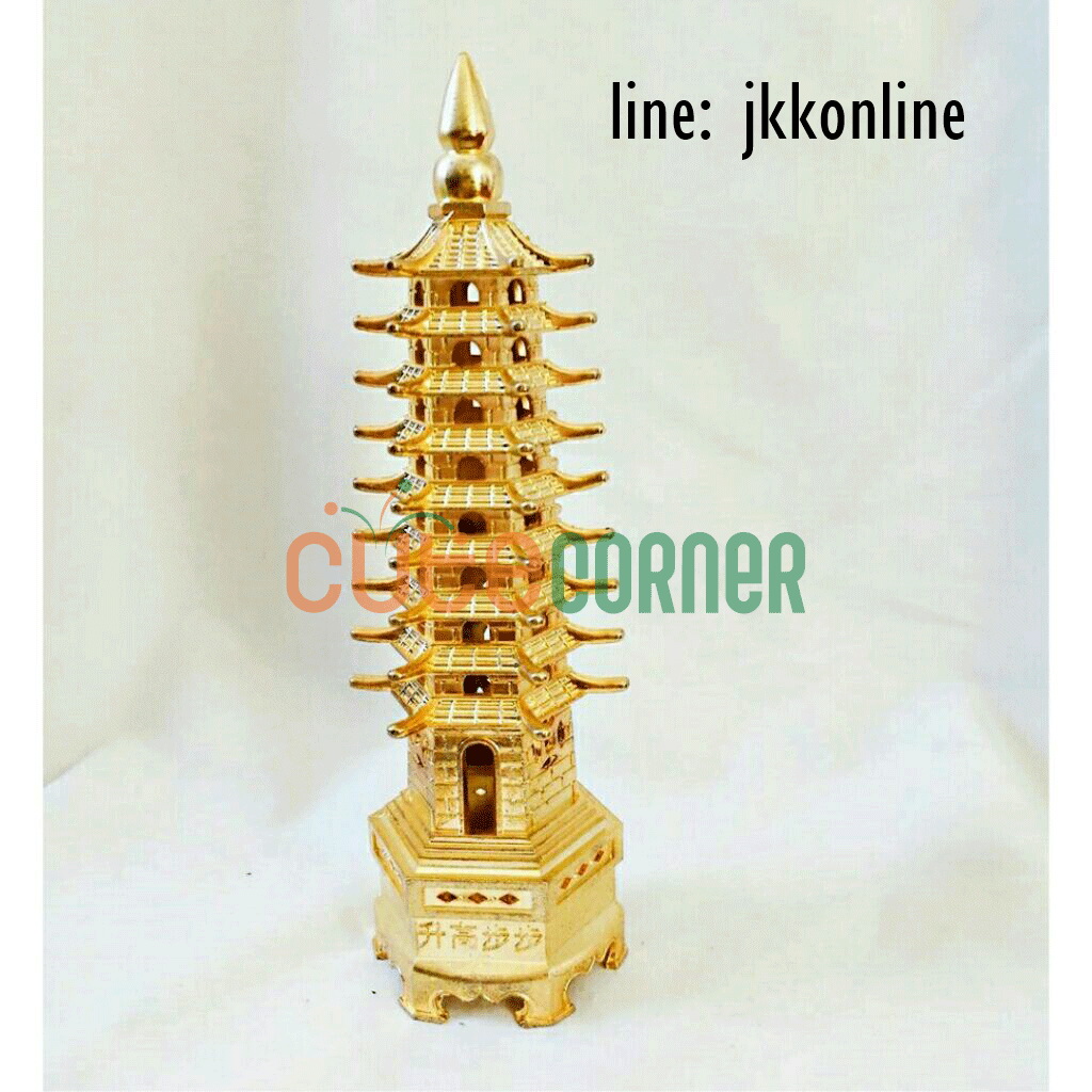 01711-โมเดลเจดีย์เหวินชาง 25 ซม สีทองเหลืองรมดำ - ฟรีค่าส่ง